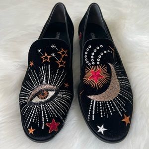 Johnny Was Celestial Velvet Black Loafers Size 9